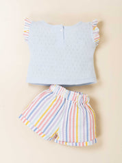 Girls Two-Piece Bunny Print Top & Striped Shorts Set