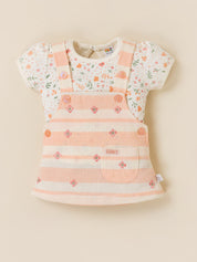 Baby Girls 2-Piece Striped Dungaree Dress & Floral Top Set