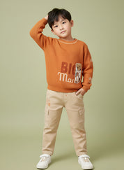Boys Winter Outfit Set – Warm Sweatshirt & Thick Cargo Pants | Blue & Orange