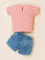 Girls Top with Denim Shorts Clothing Set