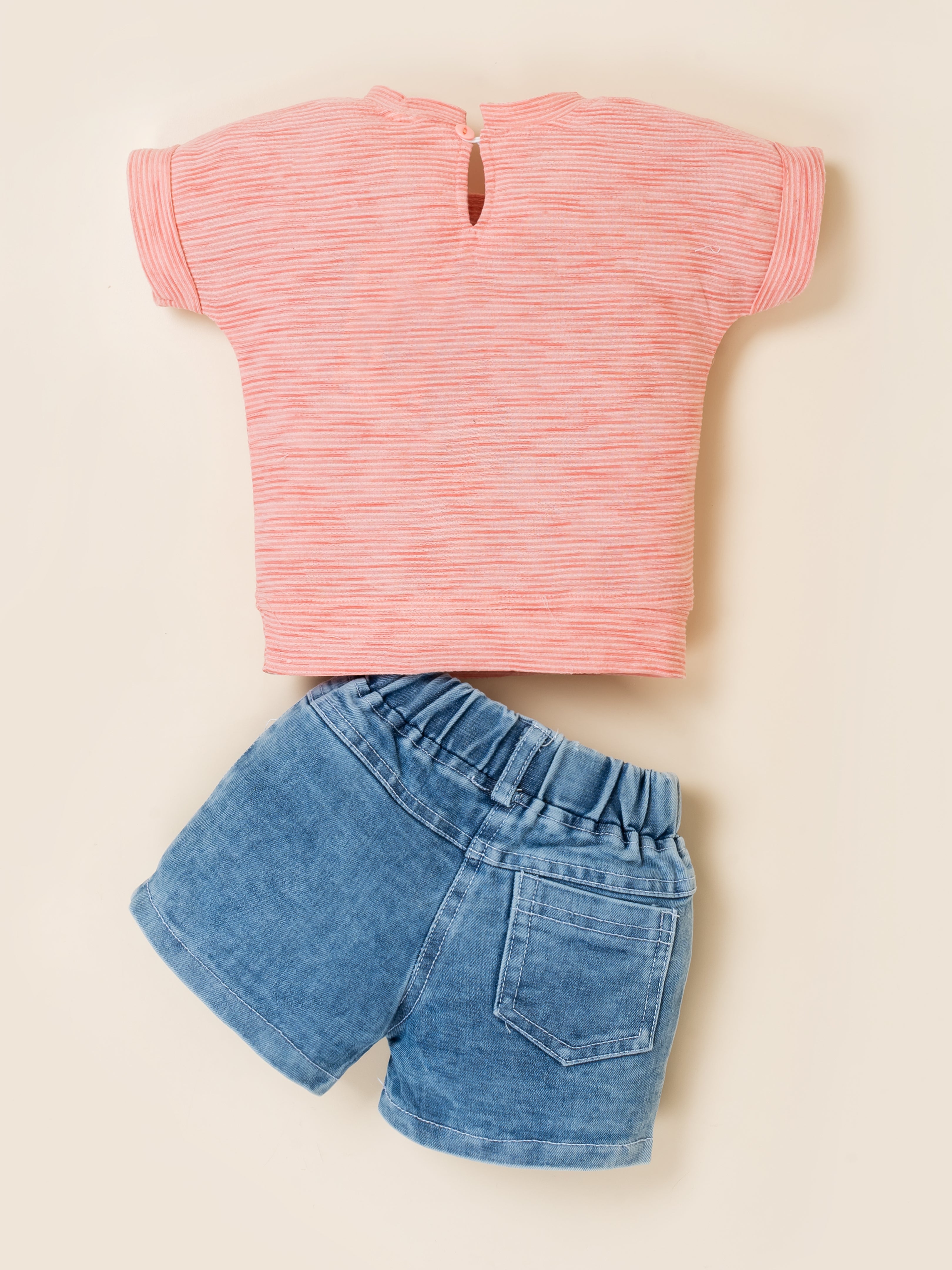 Girls Top with Denim Shorts Clothing Set