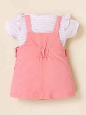 Girls Teddy Applique Dungaree Dress Set