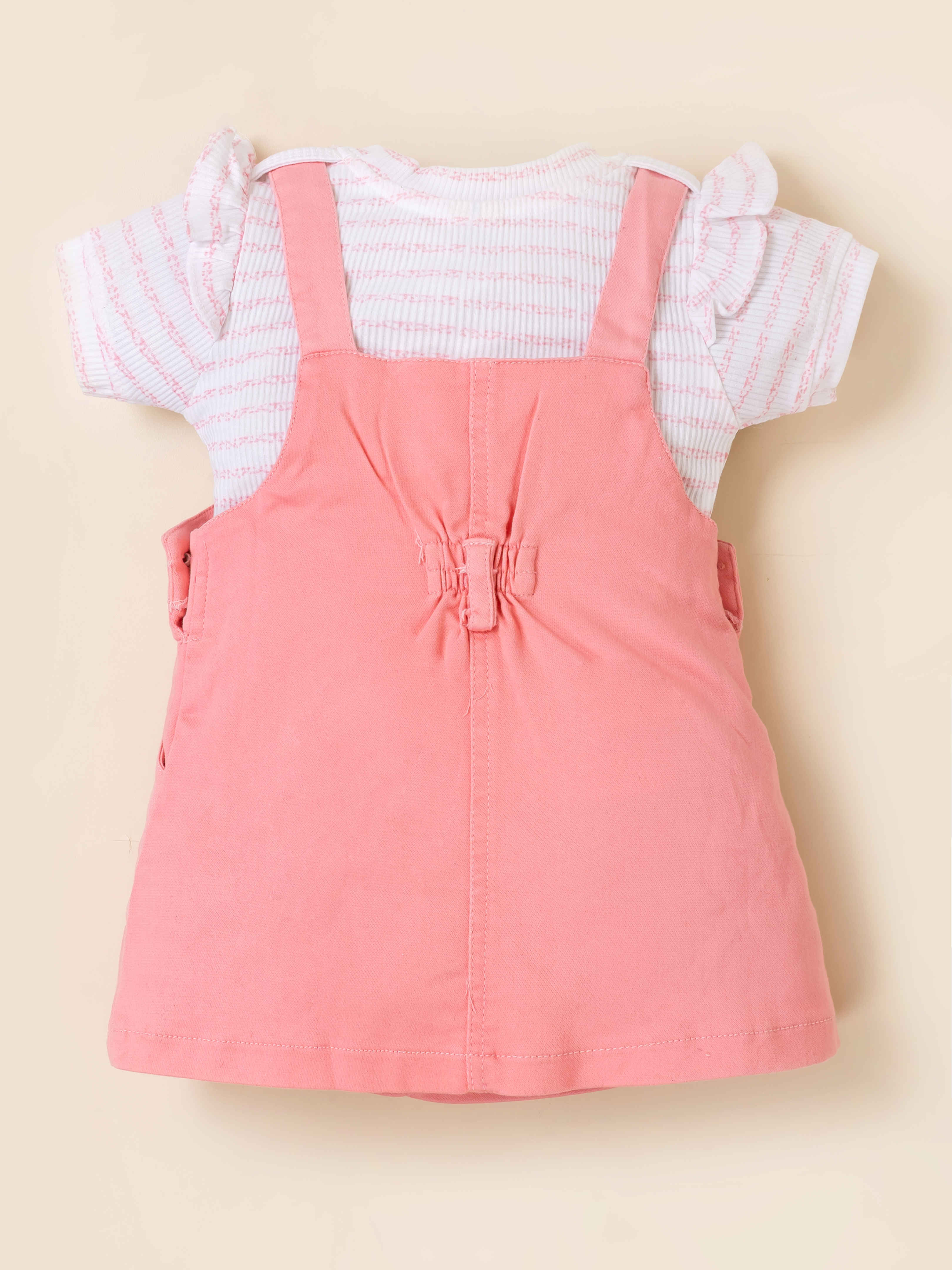 Girls Teddy Applique Dungaree Dress Set