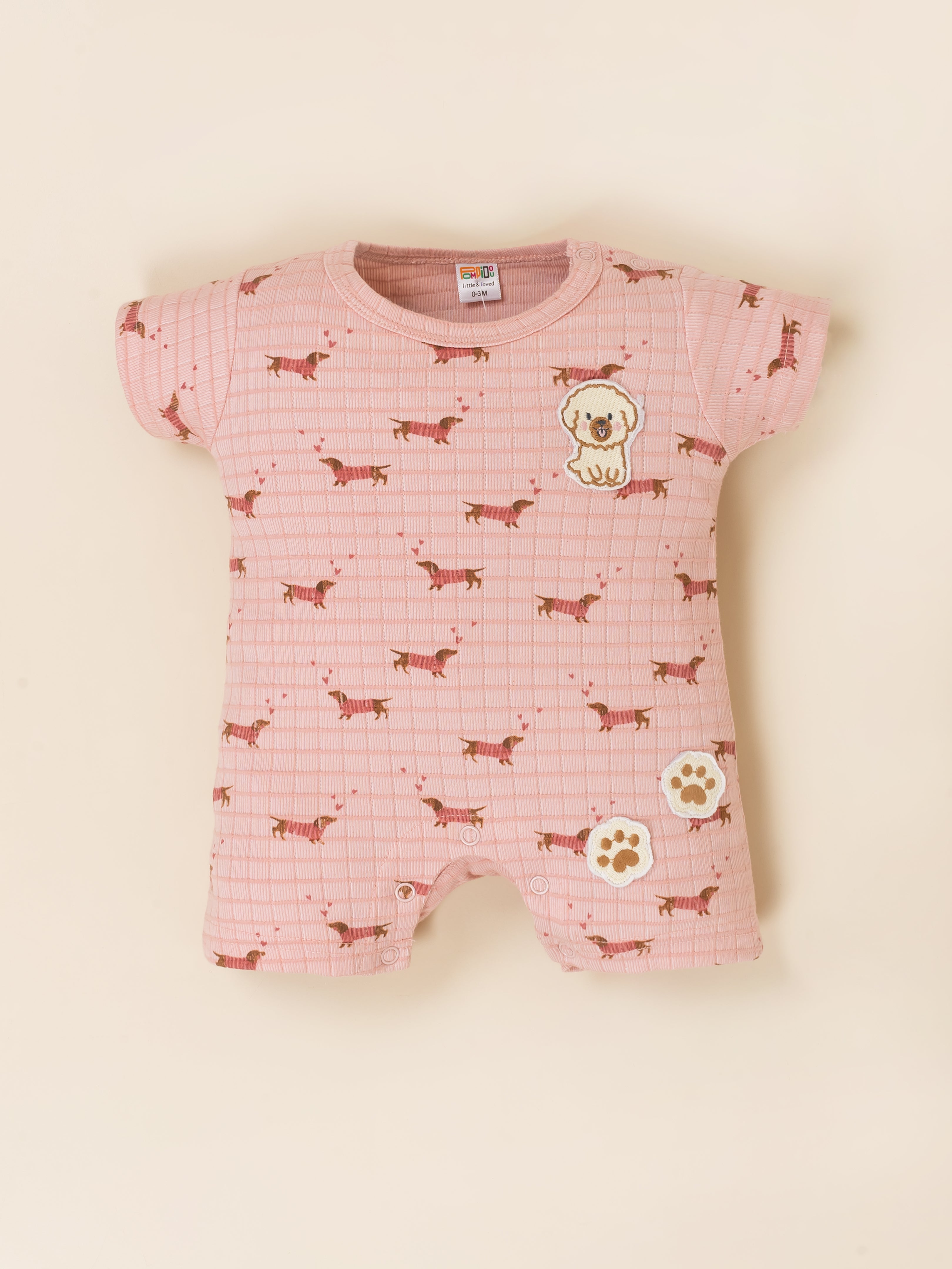 Puppy Love Embose Check Romper