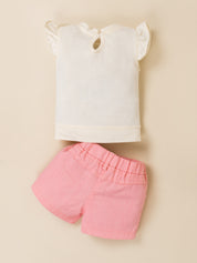 Floral Applique Top & Shorts Set for Girls