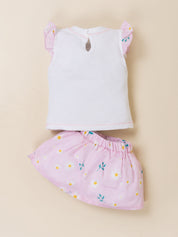 Toddler Girls Printed Skirt with Applique Top Set