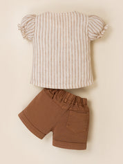 Girls Striped Top & Shorts Clothing Set