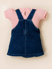 Girls Flower Denim Dungaree Dress