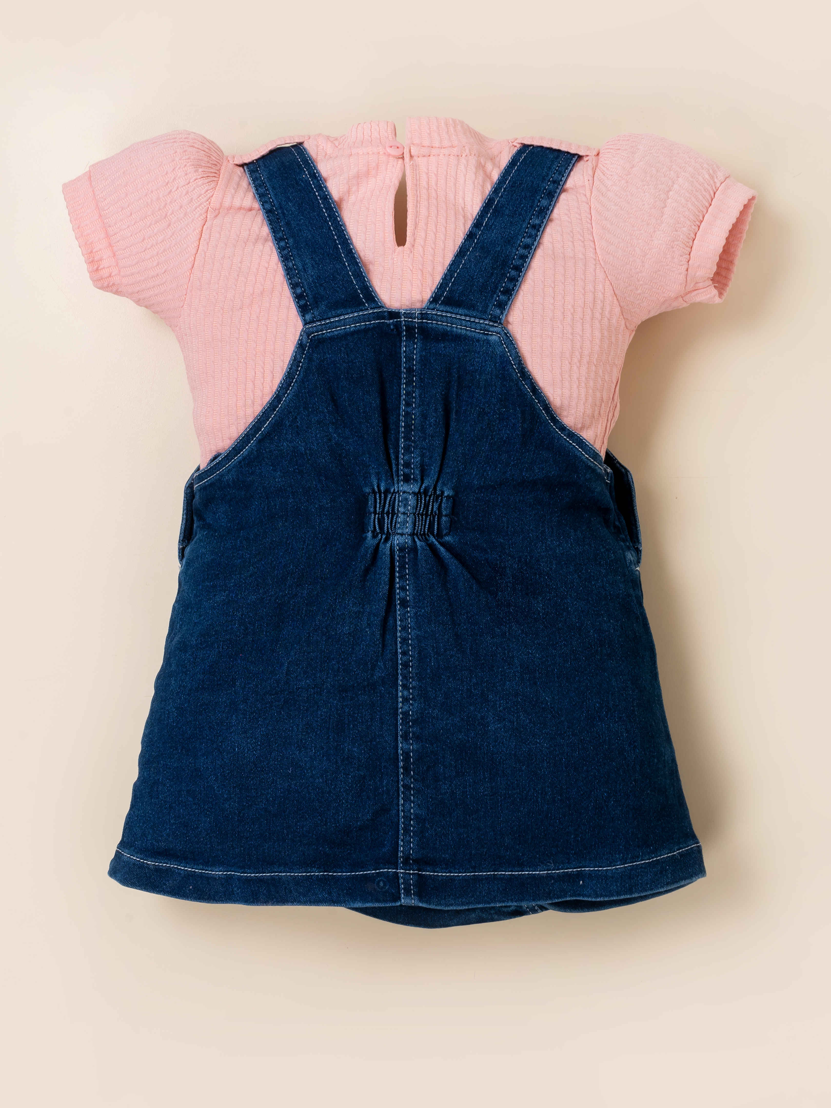 Girls Flower Denim Dungaree Dress