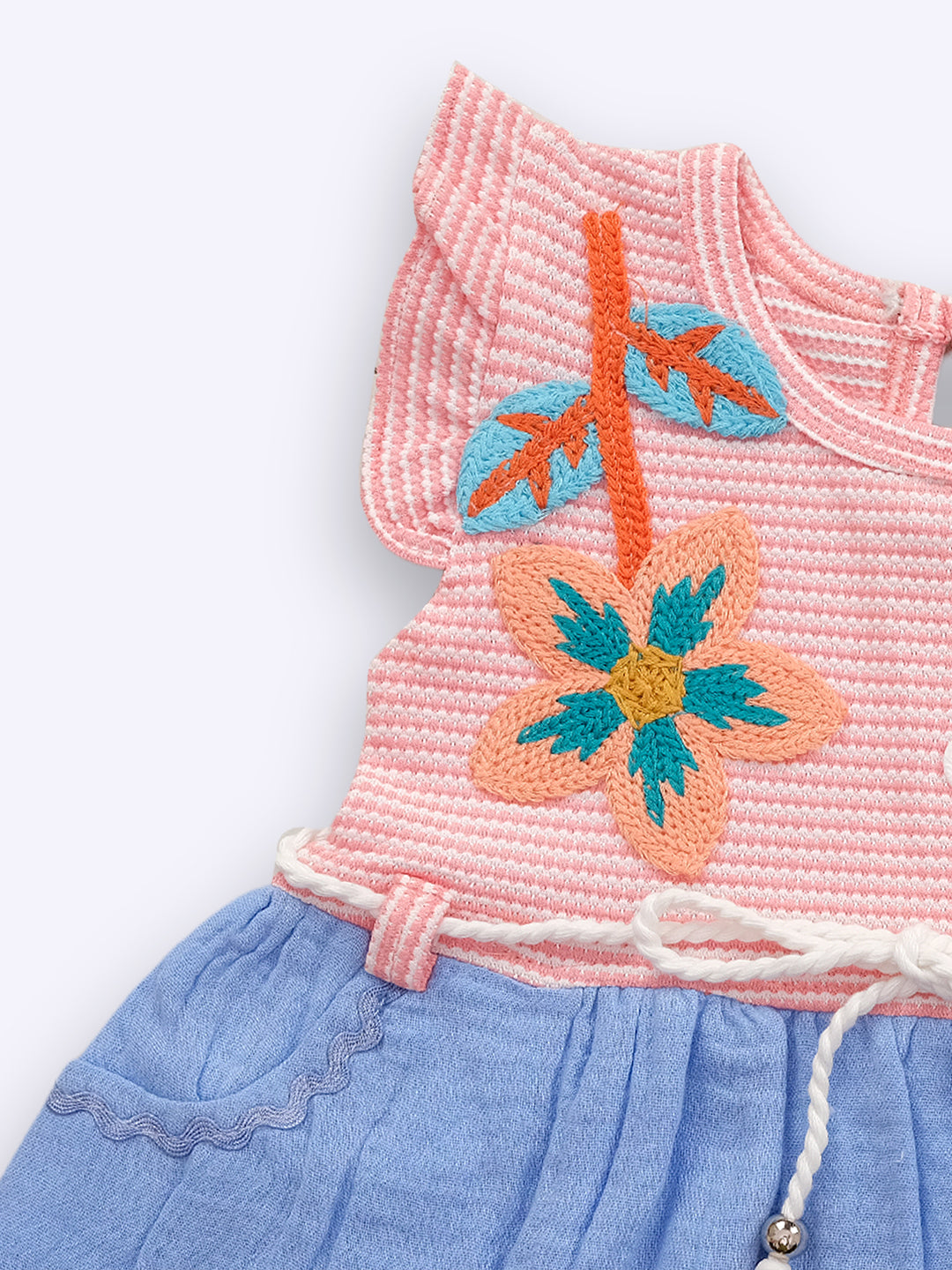KIKO Infant Girls Striped Applique Fit & Flare Dress