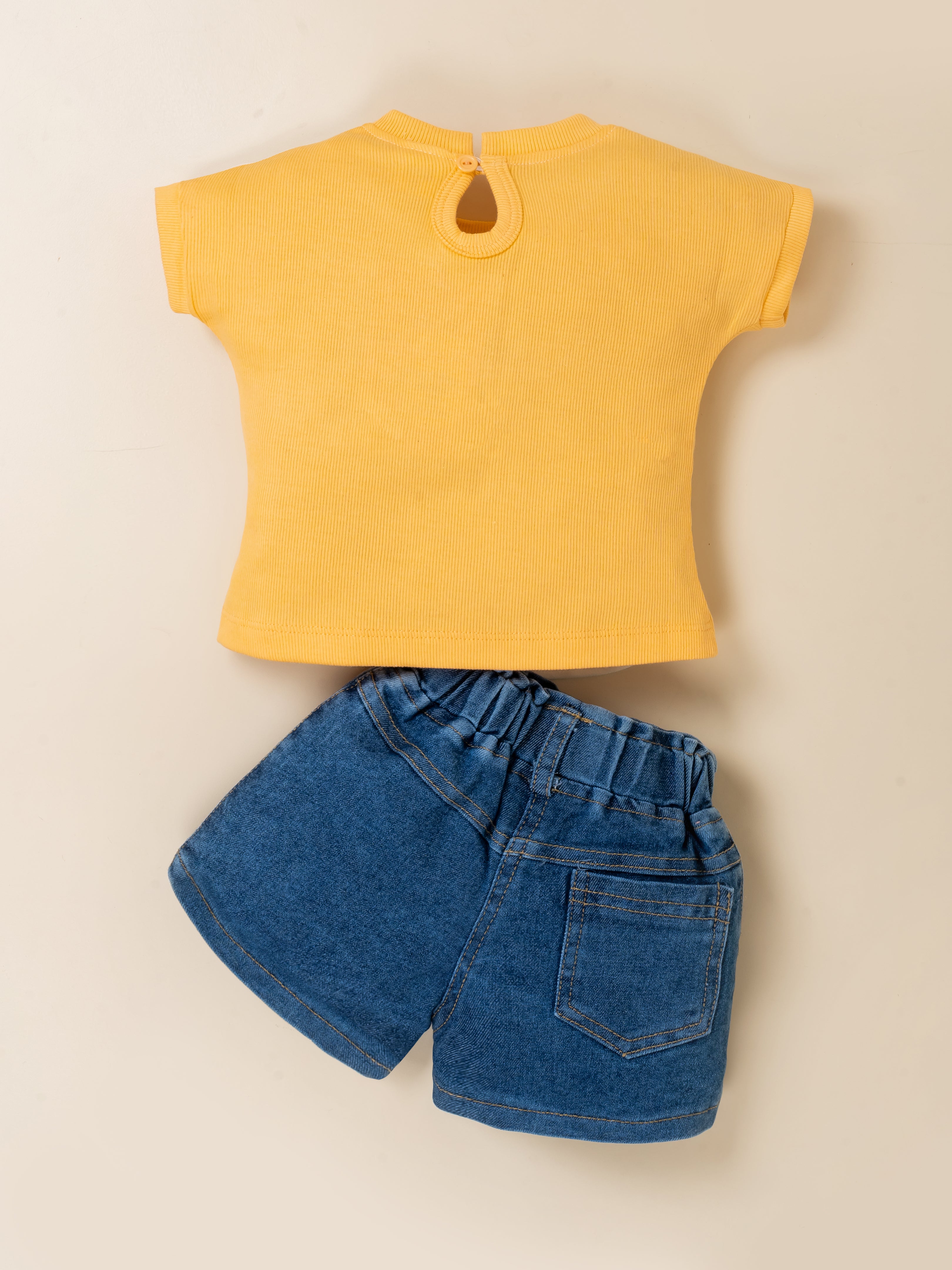 Girls Carrot Applique Top & Denim Shorts Set