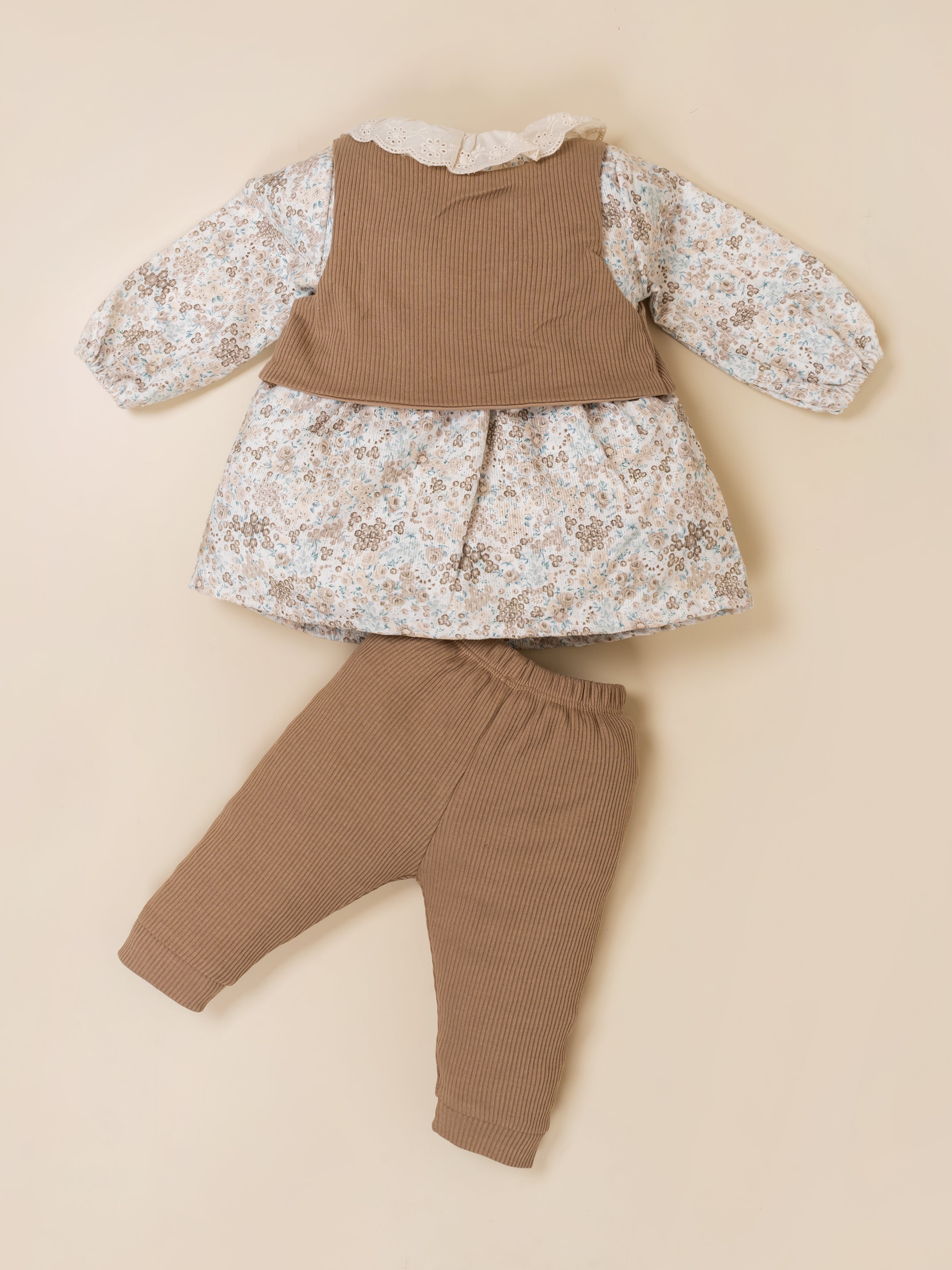 Baby Girls Floral Frock Top with Vest & Bottom Set