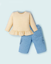Peplum Top & Denim Cargo Pants Set