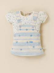 Baby Girls 2-Piece Striped Dungaree Dress & Floral Top Set