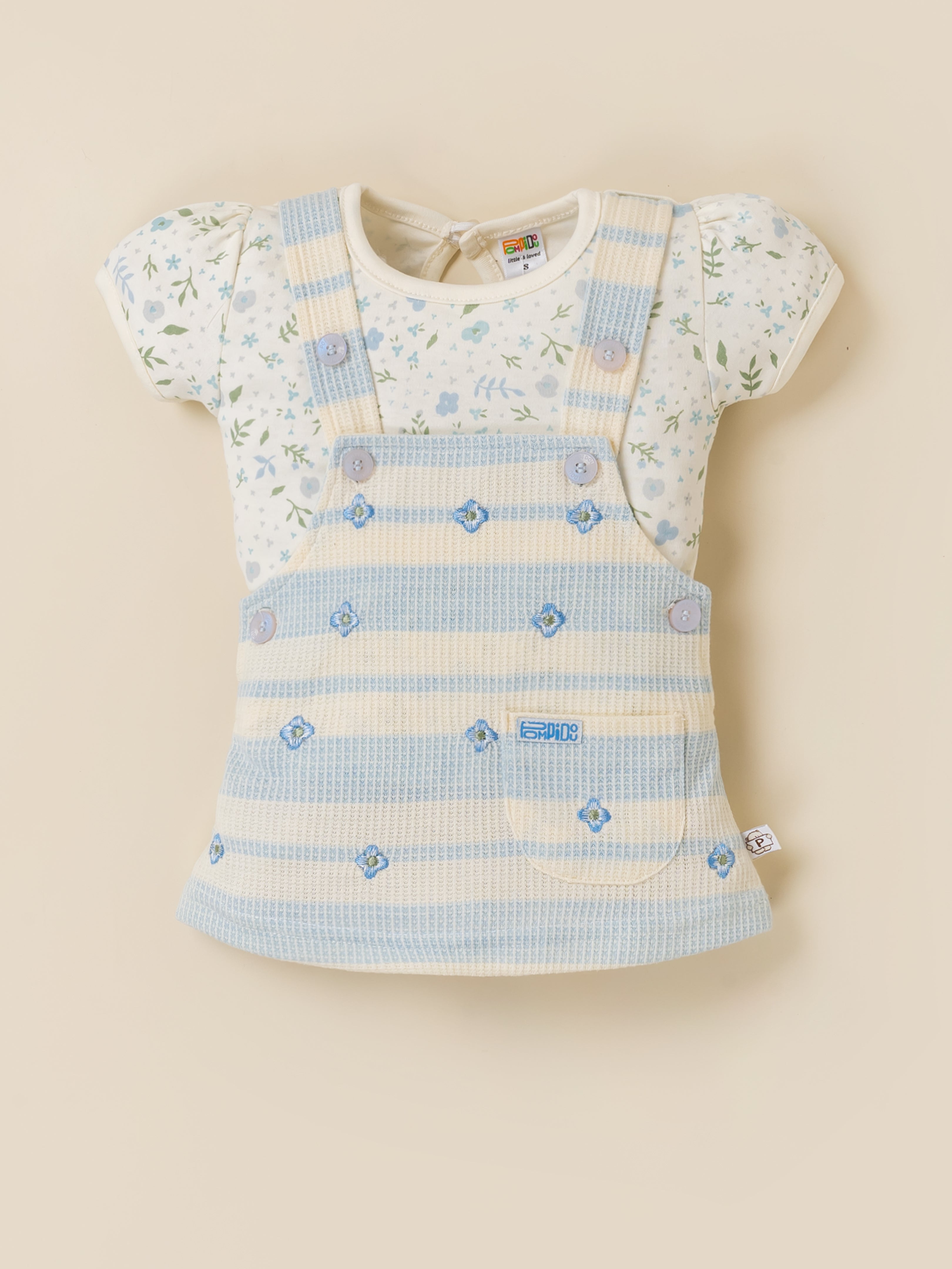 Baby Girls 2-Piece Striped Dungaree Dress & Floral Top Set