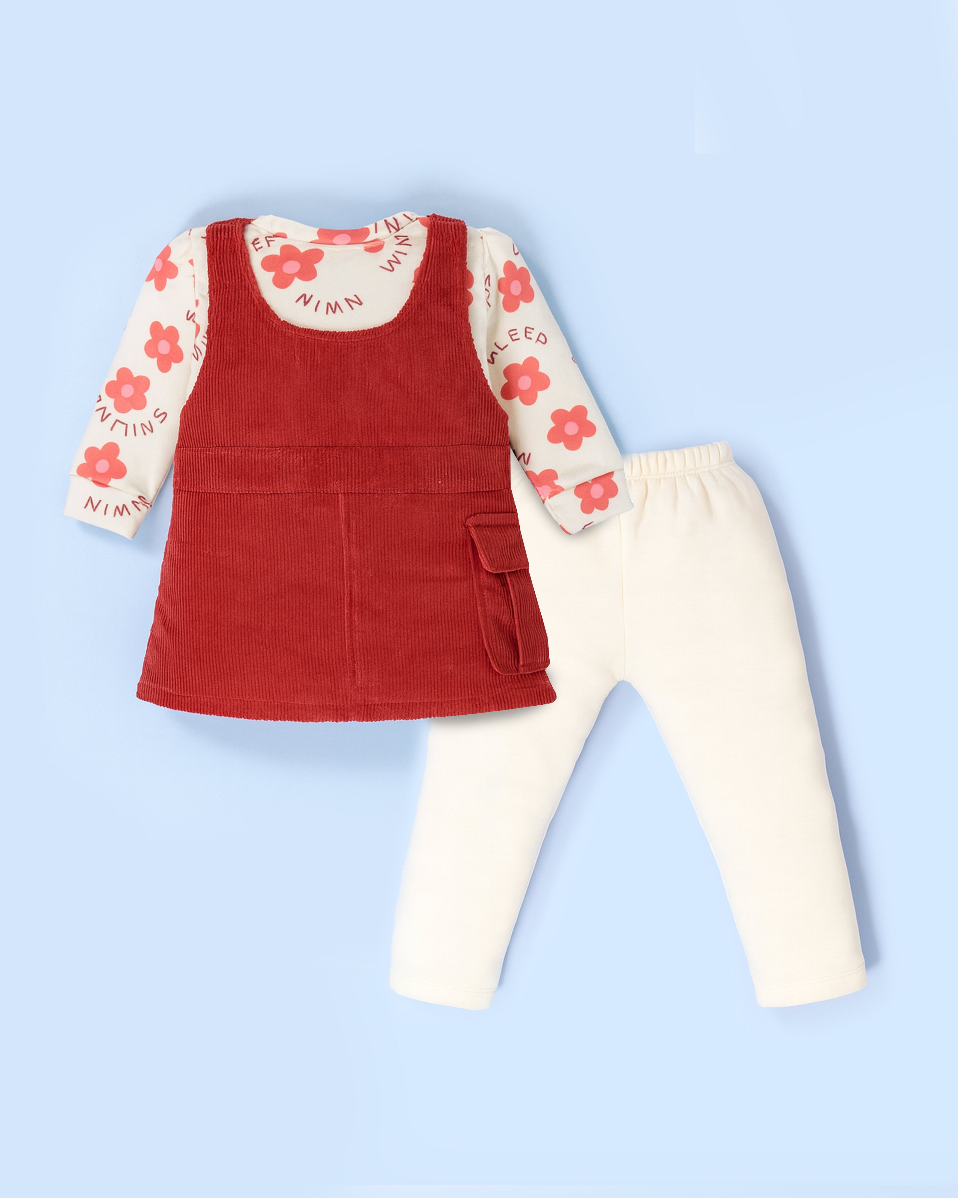 Corduroy Top and Dungaree with Leggins Set