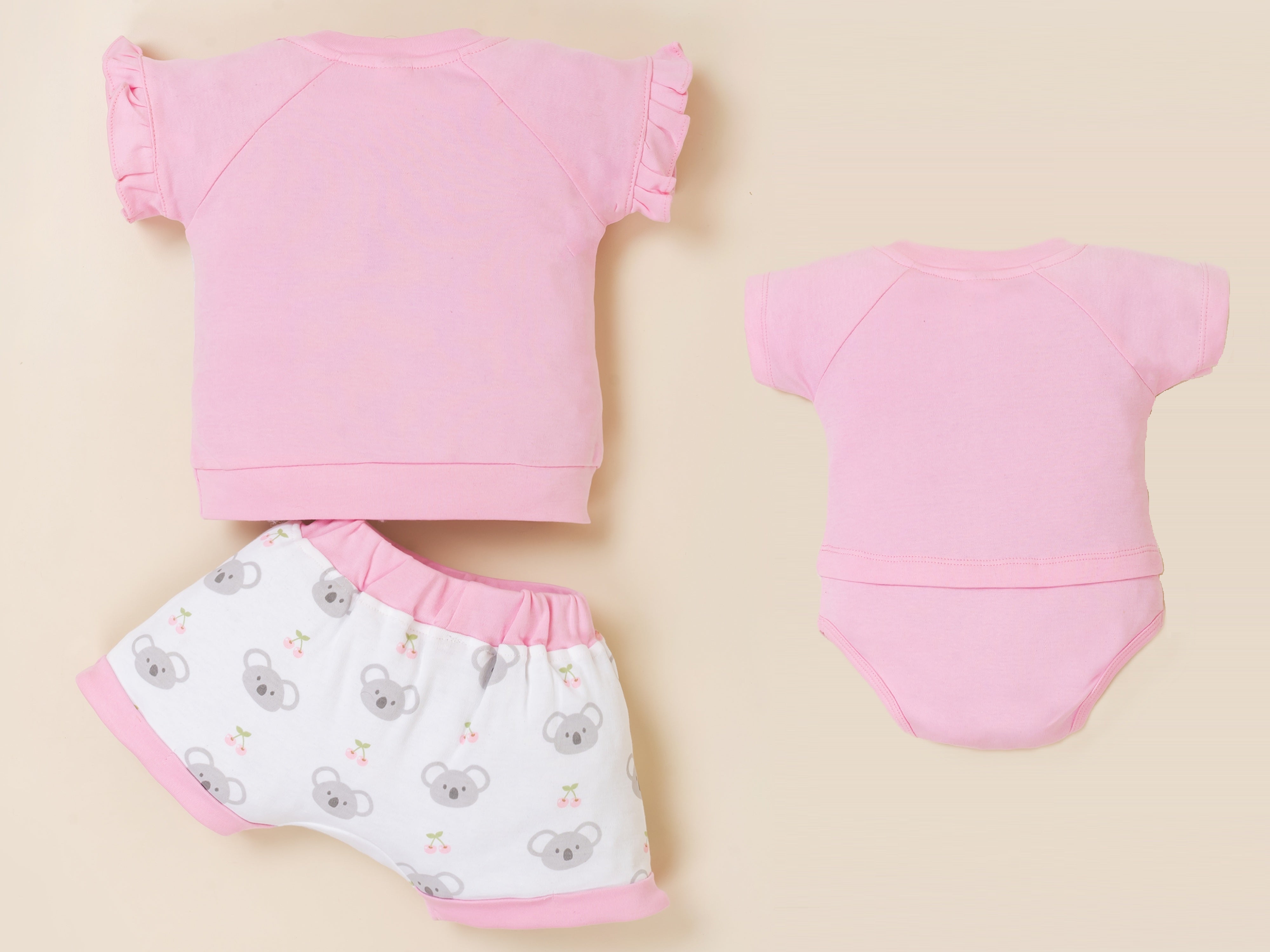 Baby Girl Clothing Set with Top, Shorts & Bodysuit