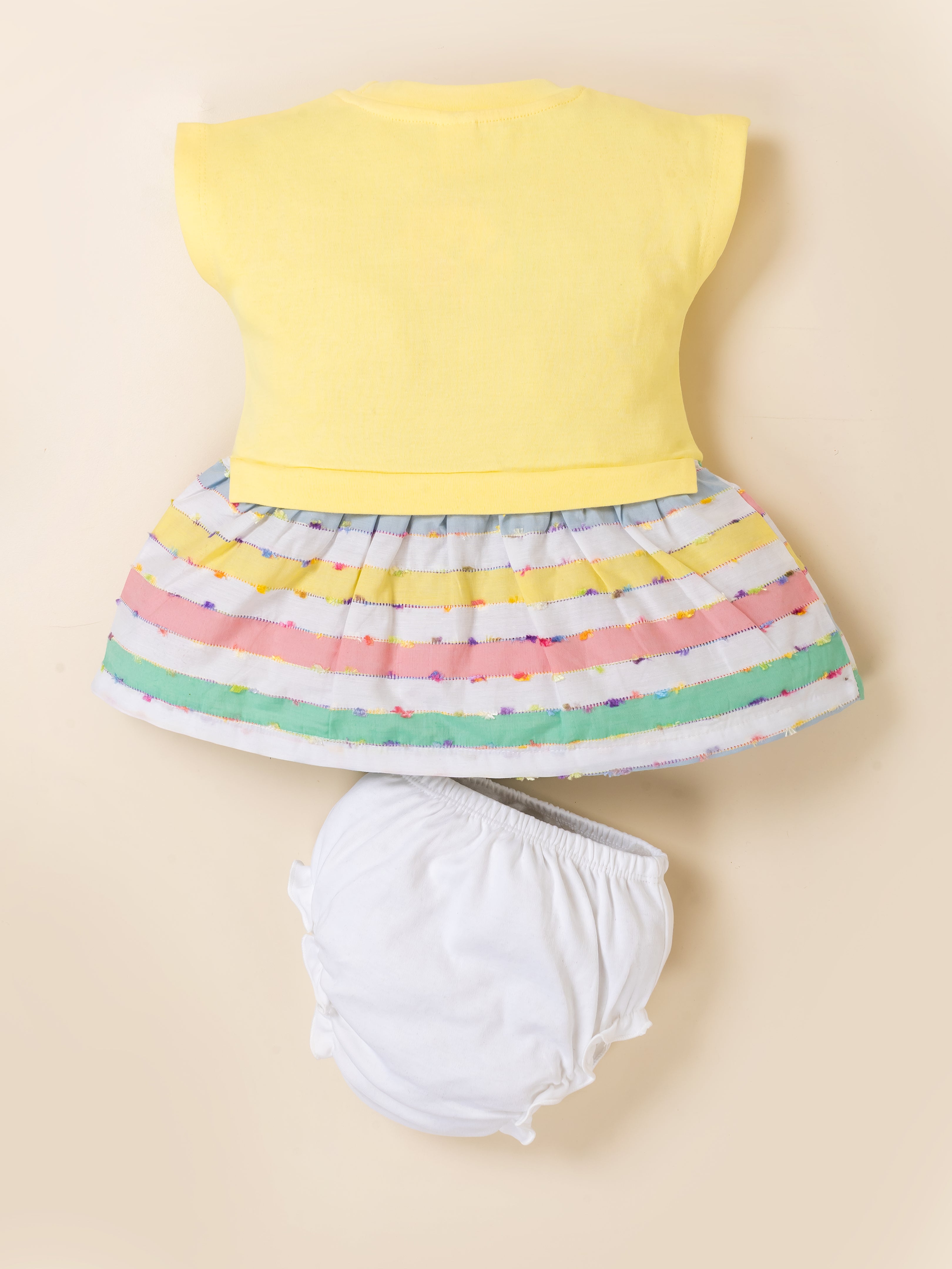 Baby Girl Cotton Frock Set with Rainbow Striped
