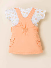 Girls Deer Print Dungaree Dress Set with T-Shirt