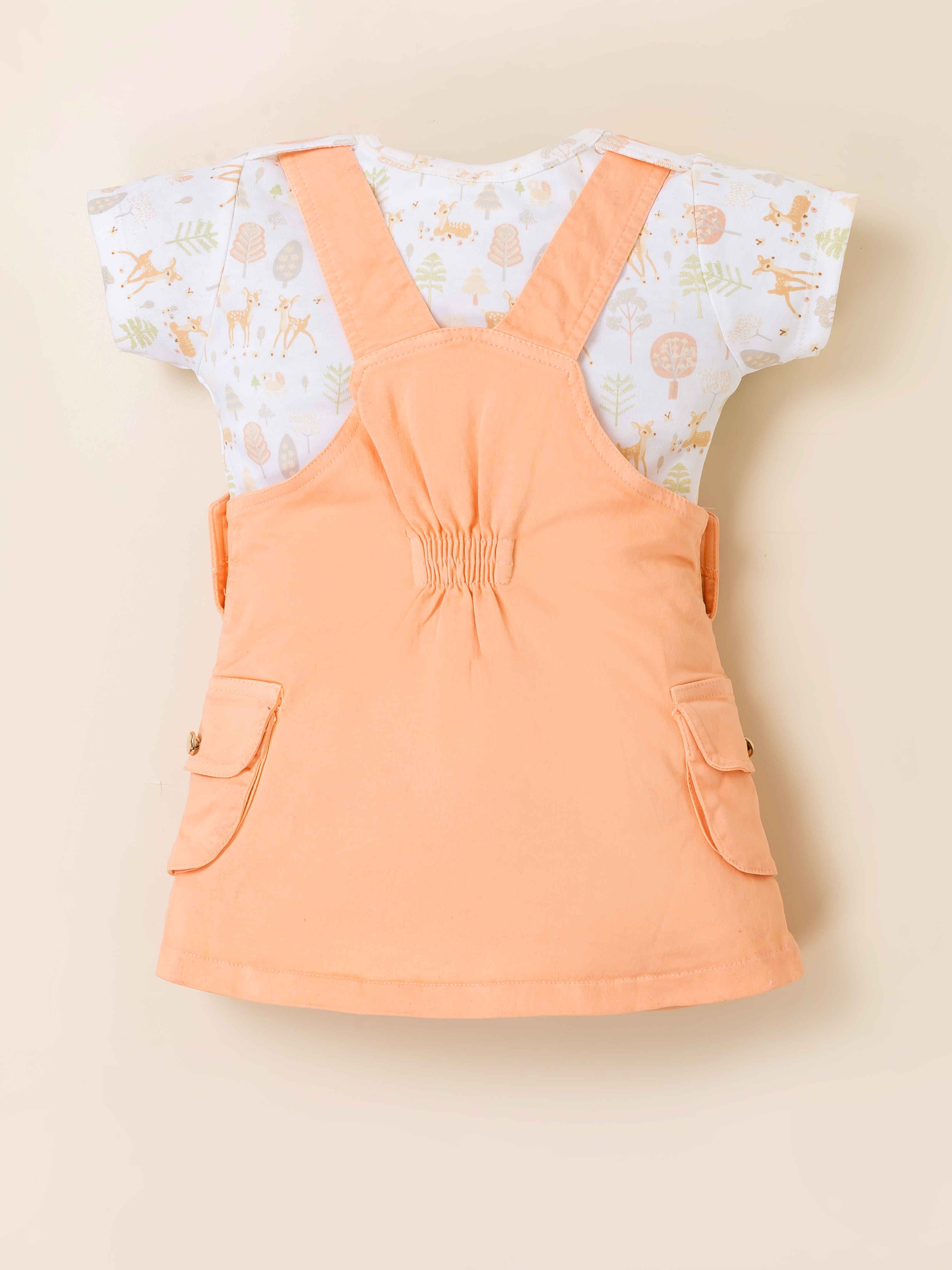 Girls Deer Print Dungaree Dress Set with T-Shirt