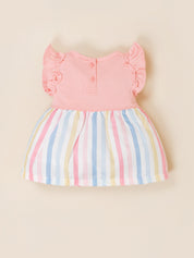 Infant Rainbow Striped Casual Frock with Panty Set