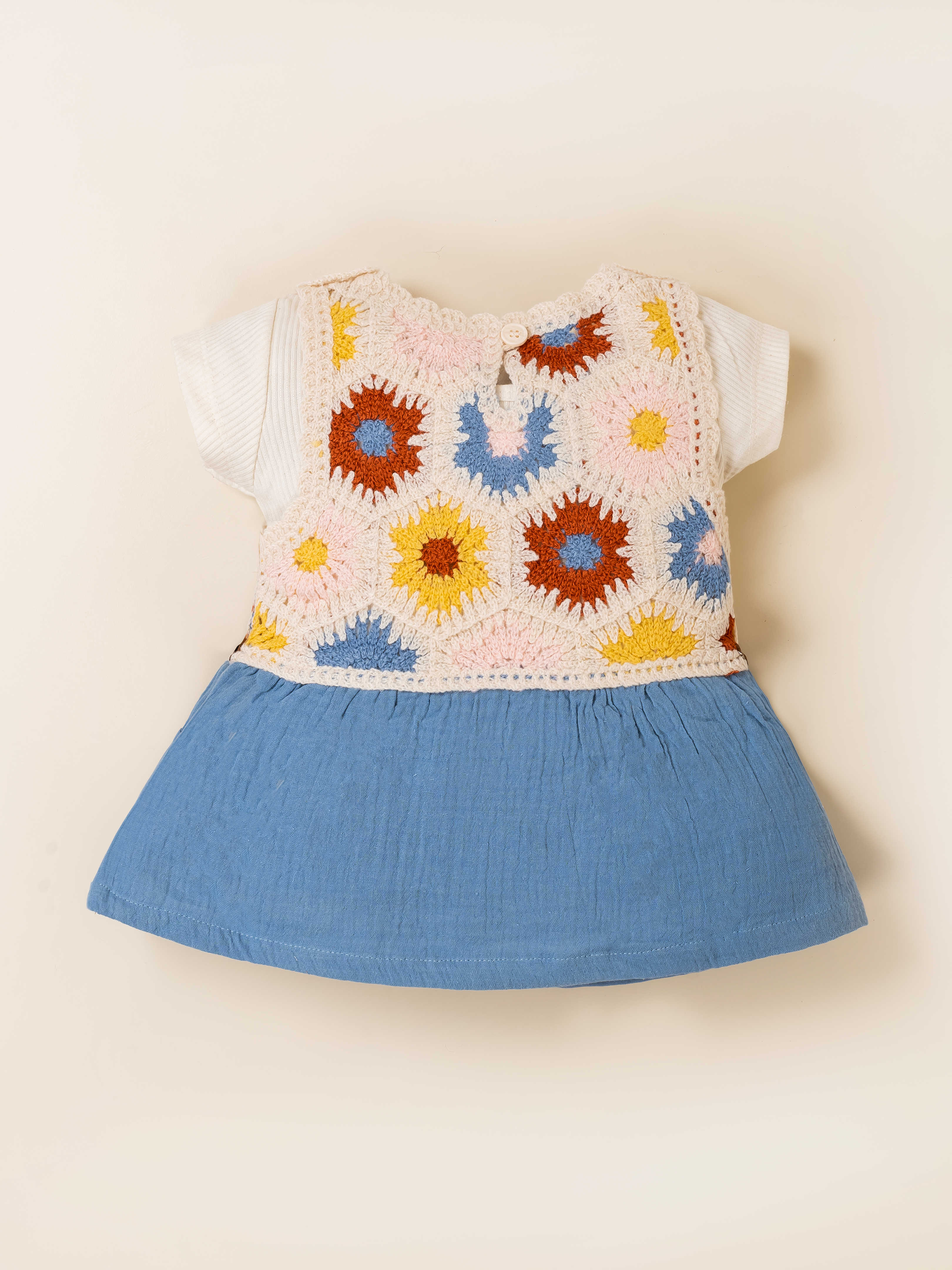 Girls Floral Crochet Knit Frock Set with Top & Panty