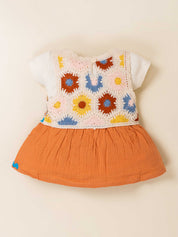 Girls Floral Crochet Knit Frock Set with Top & Panty