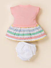 Baby Girl Cotton Frock Set with Rainbow Striped