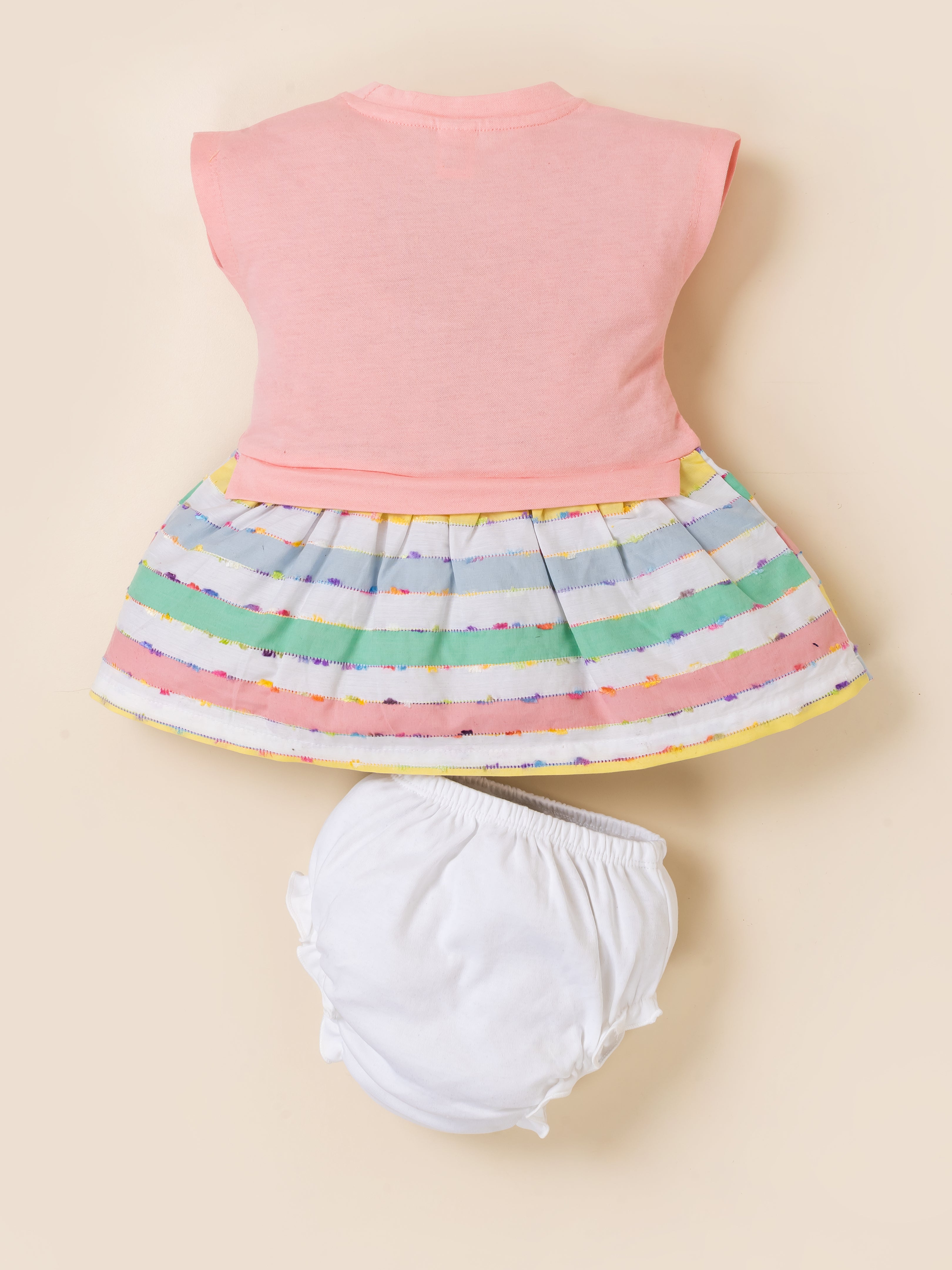 Baby Girl Cotton Frock Set with Rainbow Striped