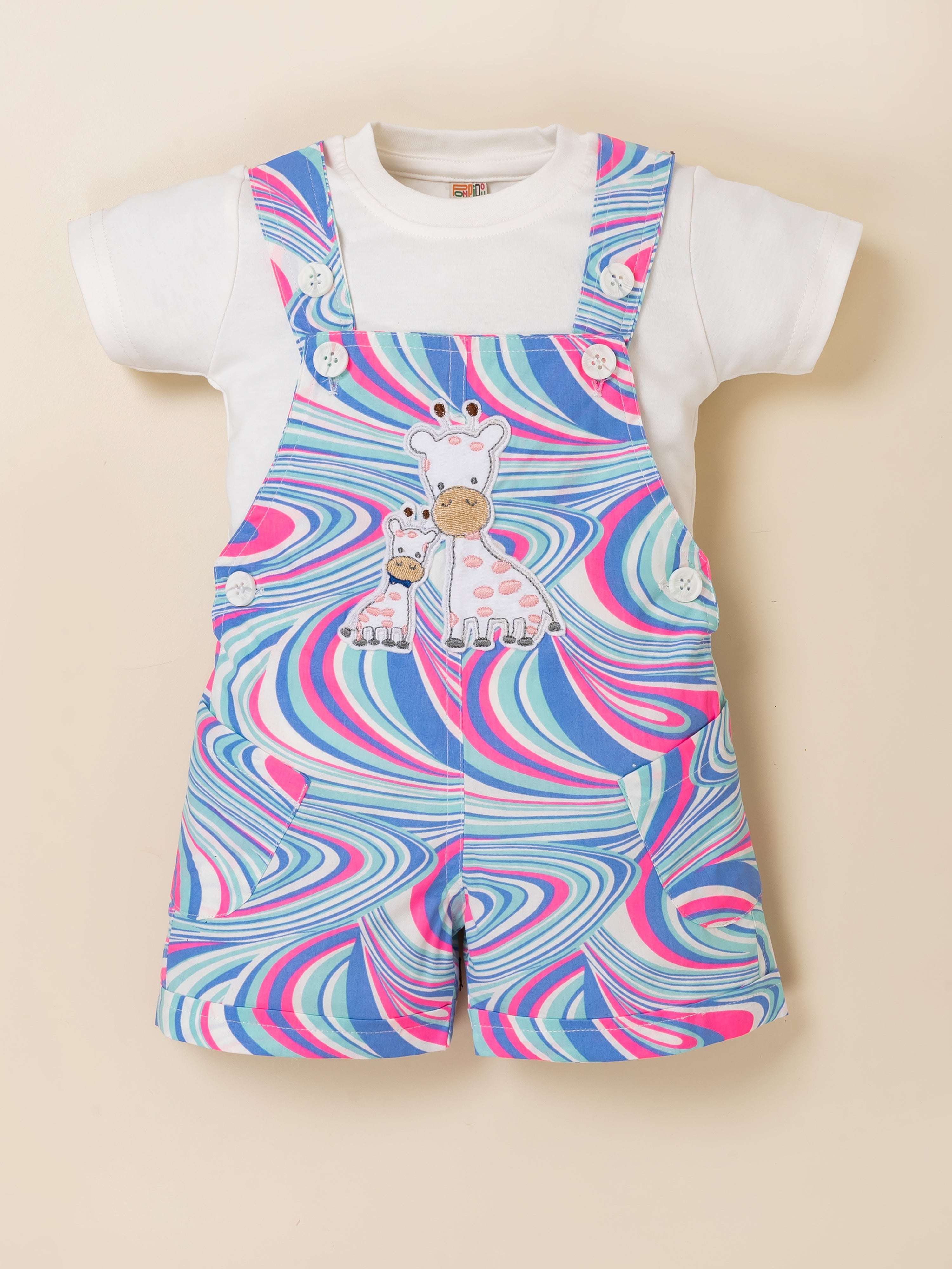 Toddler Boys’ Psychedelic Swirl Giraffe Overall Set