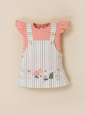 Baby Girls Sweet Bunny Pastel Stripe Overall Dress