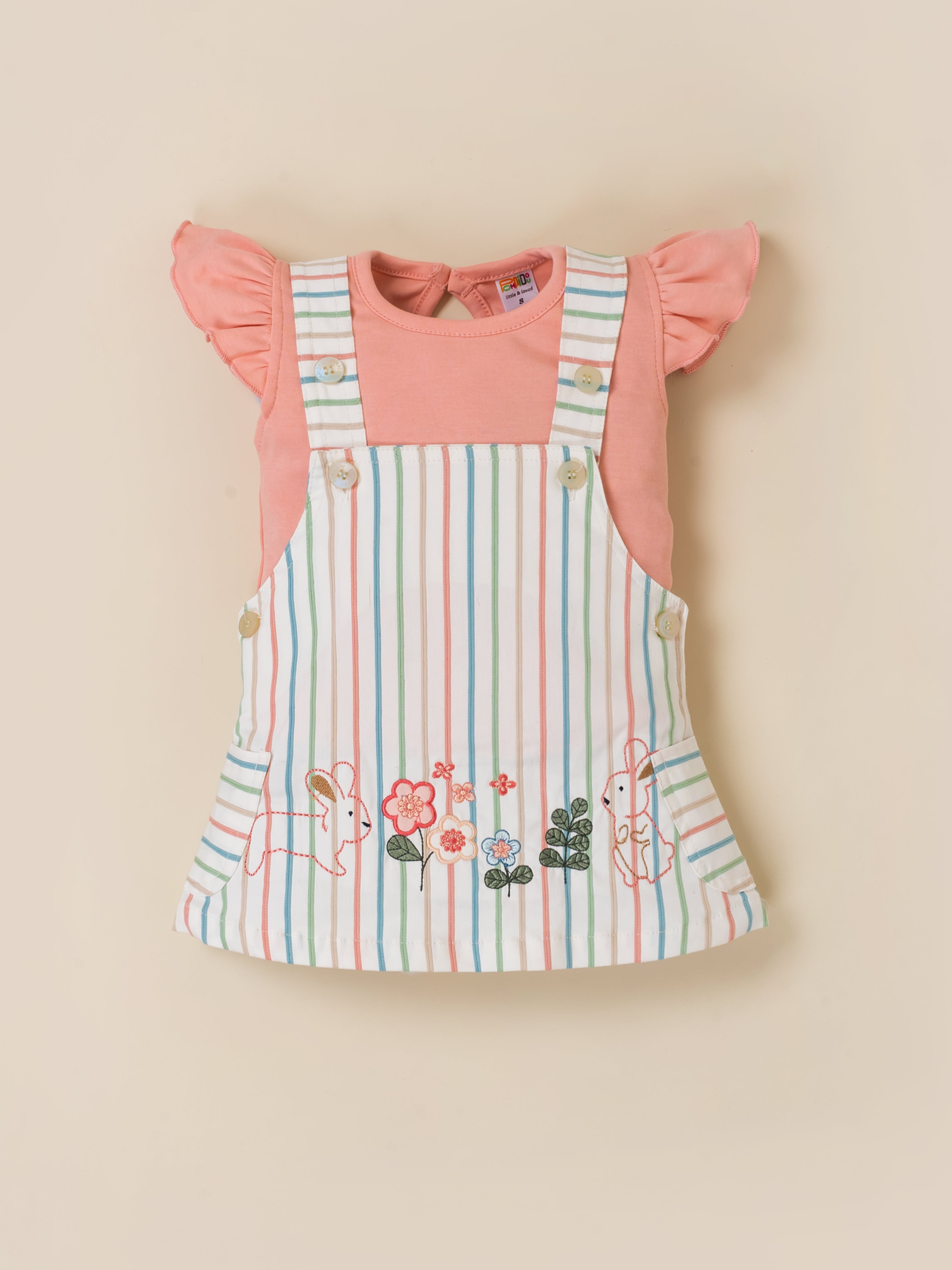 Baby Girls Sweet Bunny Pastel Stripe Overall Dress