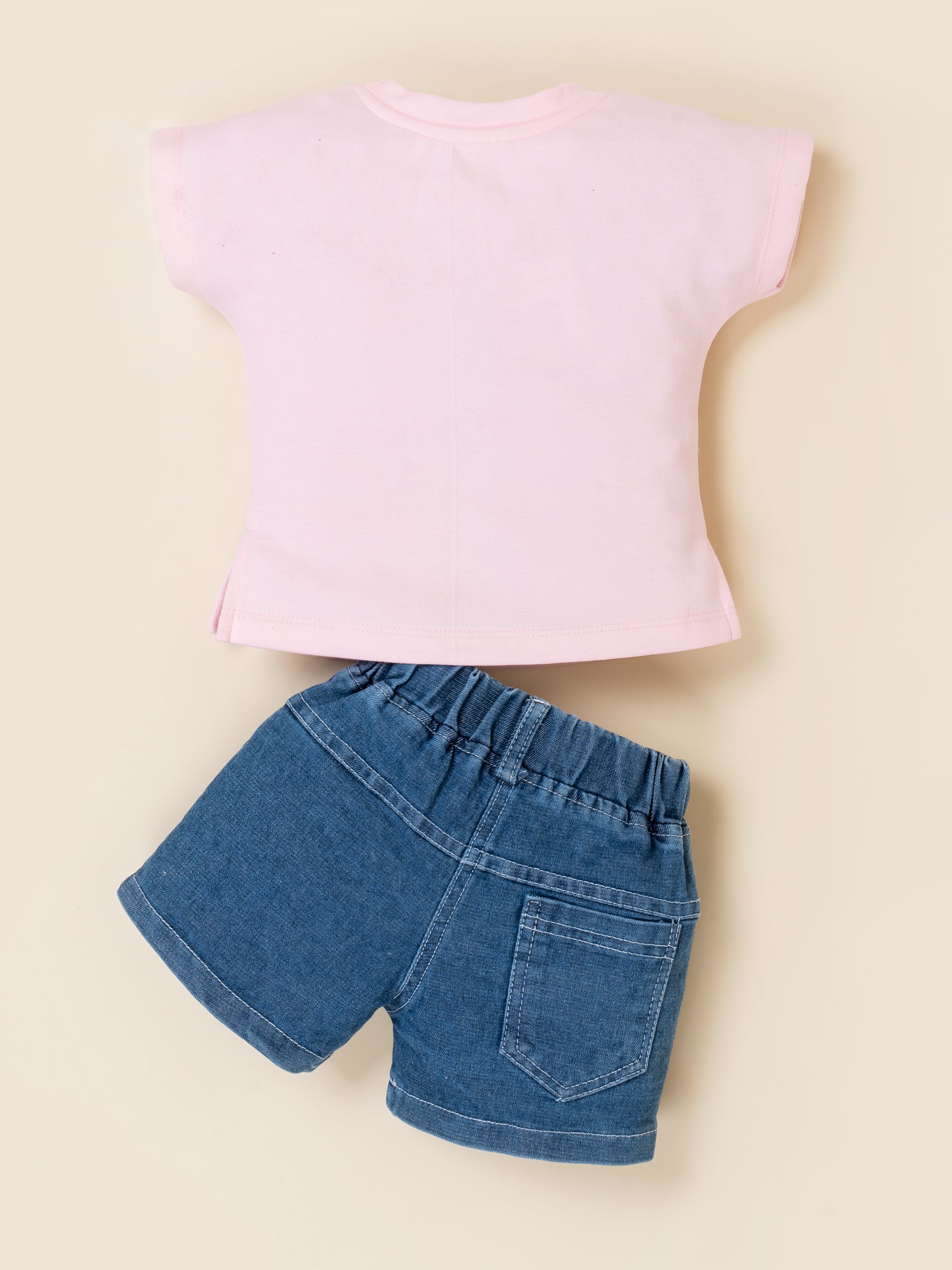 Girls Flower Applique T-Shirt & Denim Shorts Set