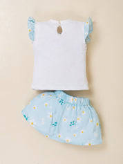 Toddler Girls Printed Skirt with Applique Top Set