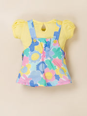 Baby Girl Half Sleeve Floral Printed Dungaree Set