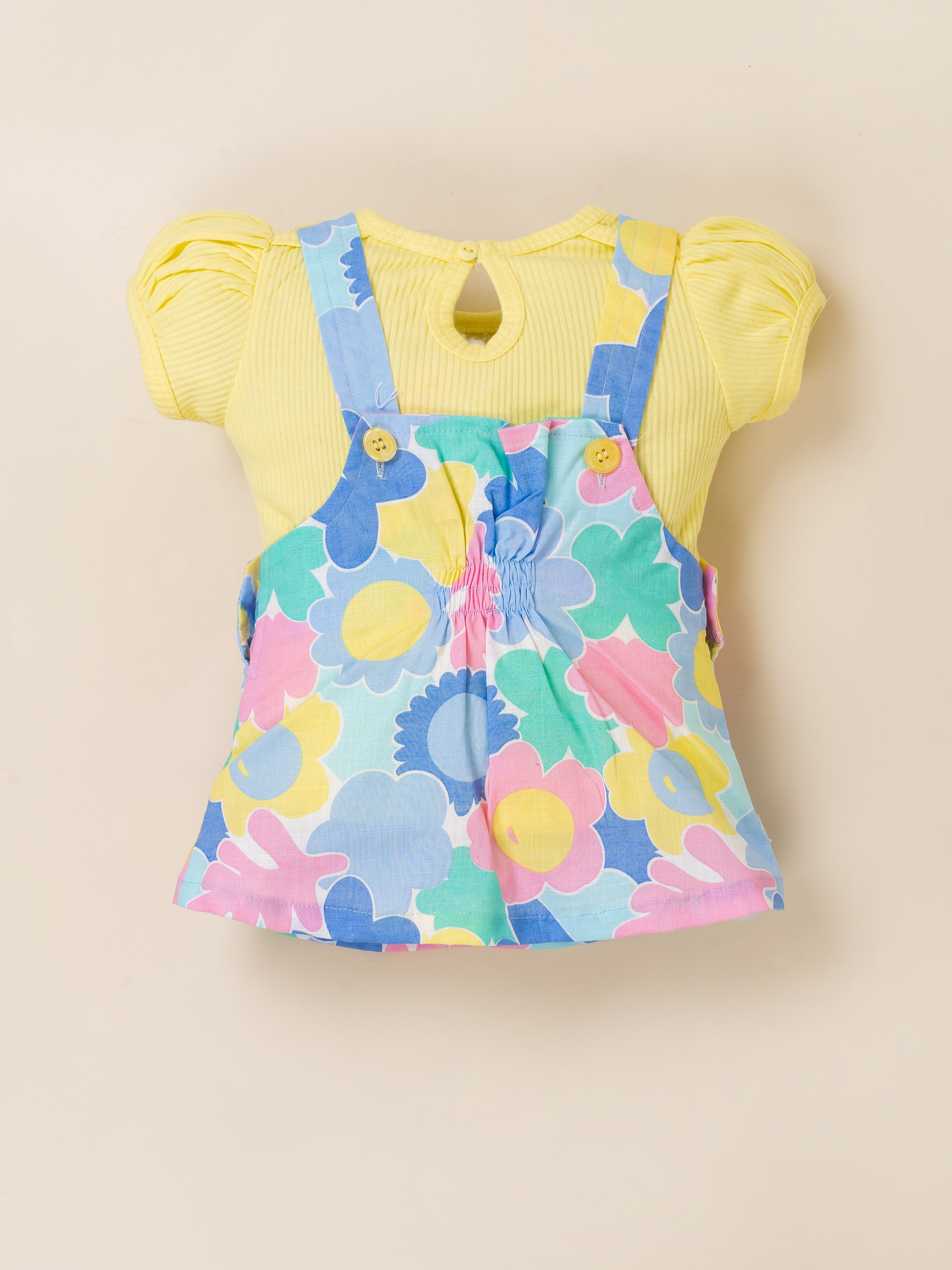 Baby Girl Half Sleeve Floral Printed Dungaree Set