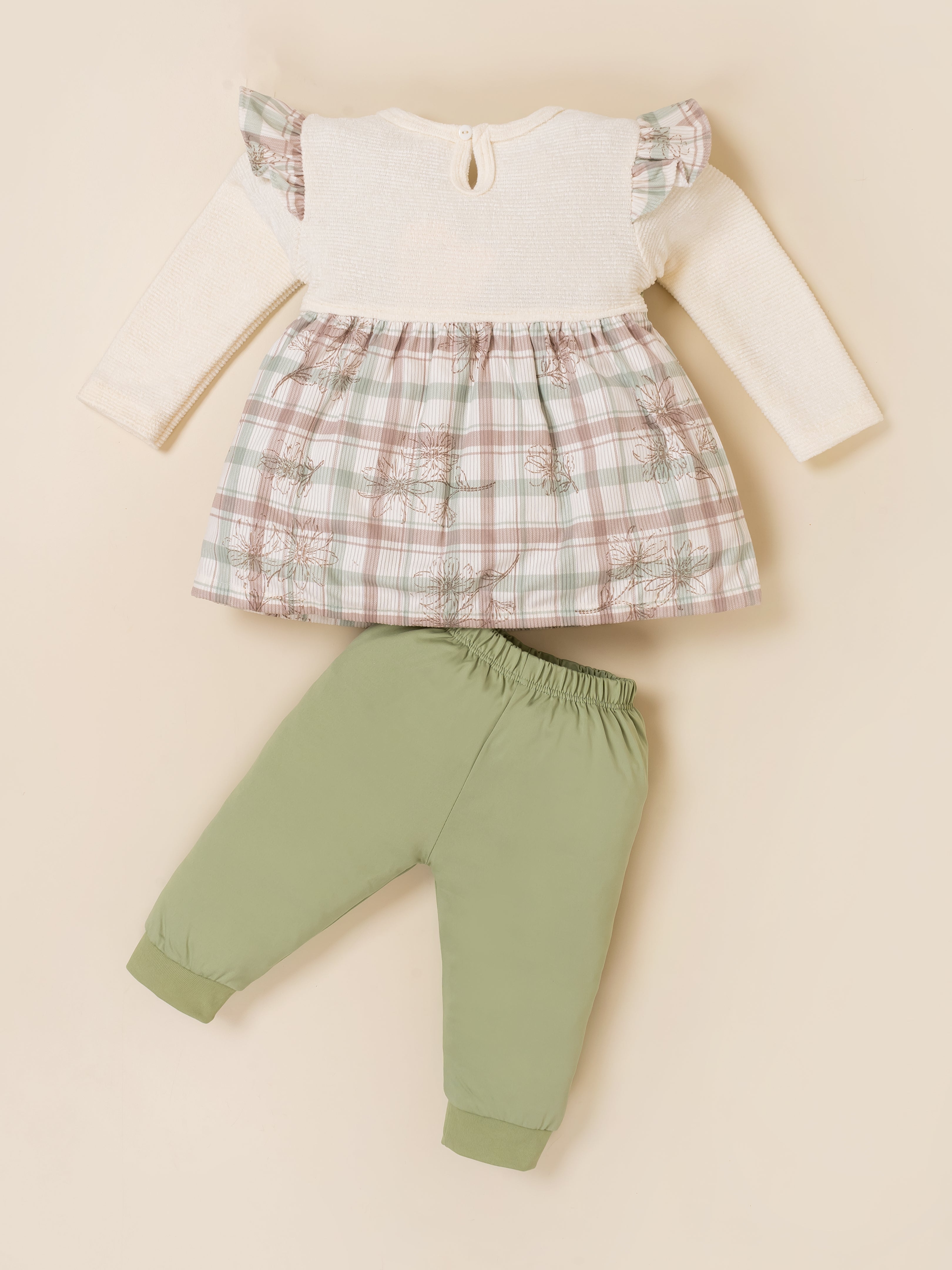 Baby Girls Checked Sleeveless Tunic Top & Bottom Set