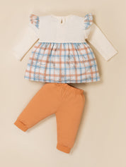 Baby Girls Checked Sleeveless Tunic Top & Bottom Set