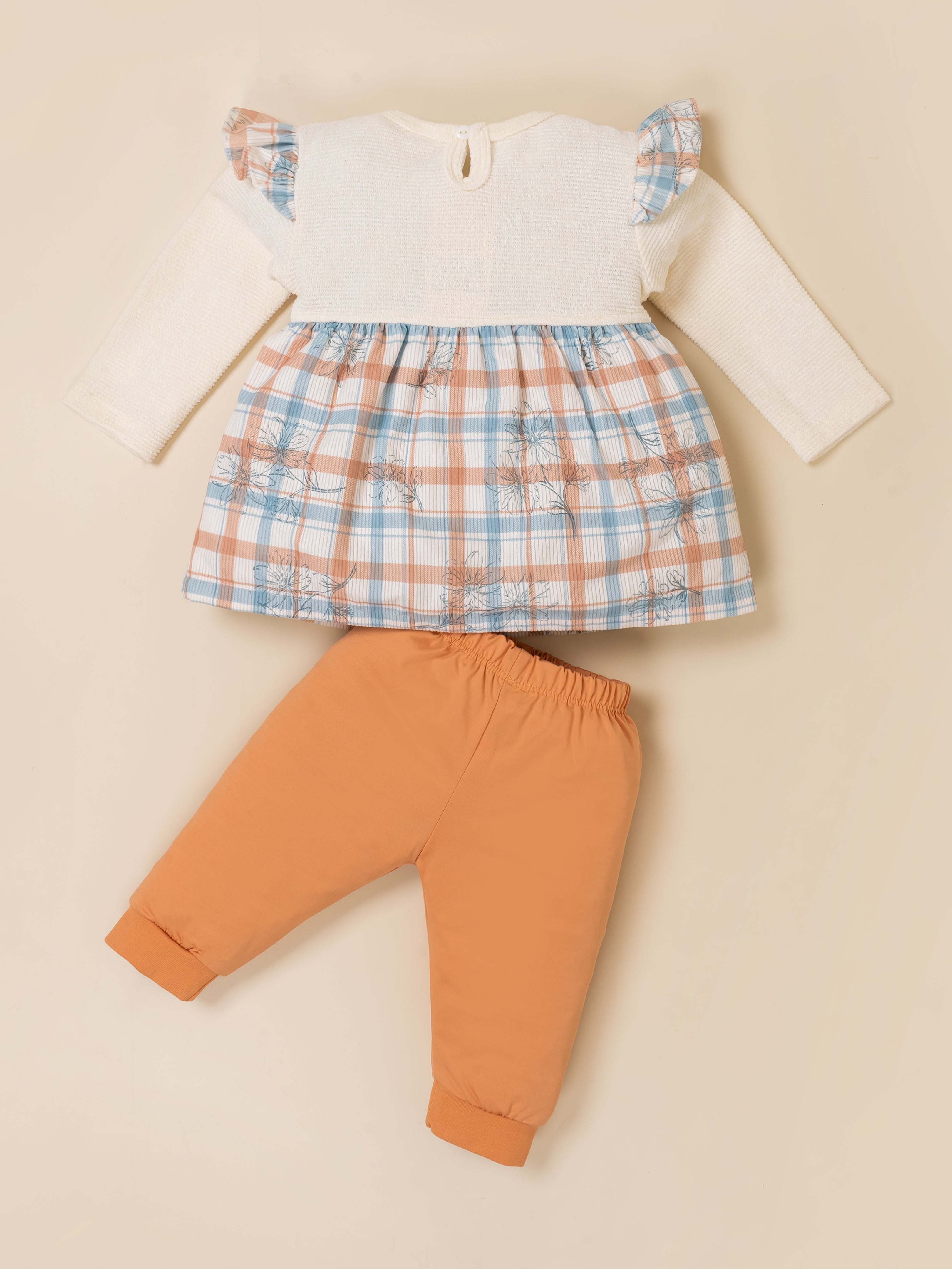 Baby Girls Checked Sleeveless Tunic Top & Bottom Set
