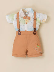 Baby Boys' Pastel Elephant Print Shirt and Suspender Set