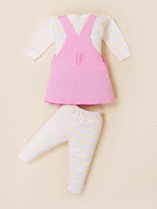 Girls Full Sleeve Top with Dungaree & Leggings Set