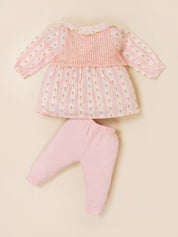 Baby Girls Floral Print Top with Knit Vest & Bottom Set