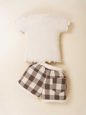 Baby Girl Softtouch Knit Top & Woven Check Shorts 2-Piece Set