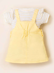 Girls Teddy Applique Dungaree Dress Set