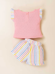 Girls Two-Piece Bunny Print Top & Striped Shorts Set