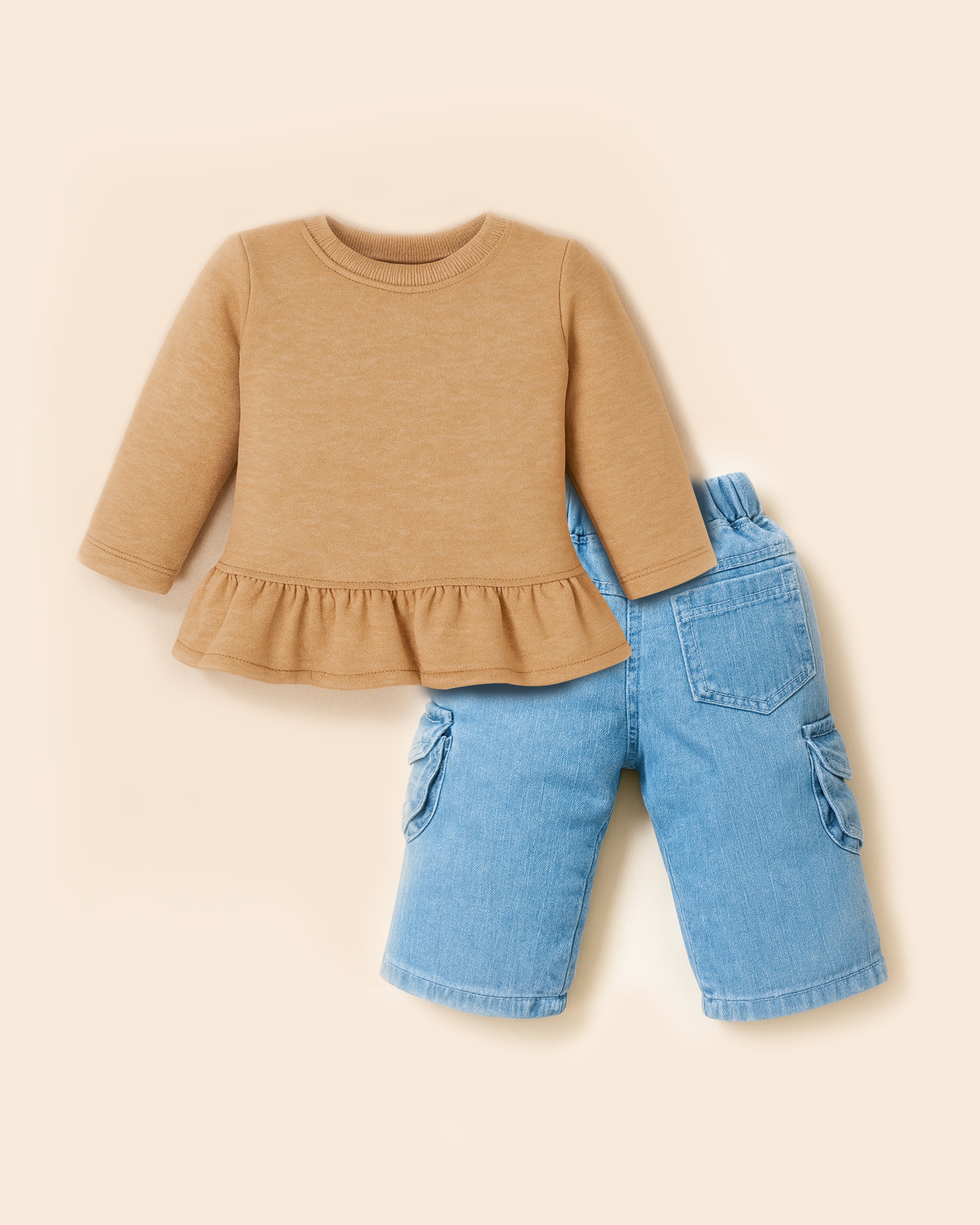 Peplum Top & Denim Cargo Pants Set