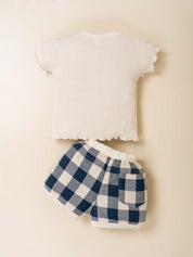Baby Girl Softtouch Knit Top & Woven Check Shorts 2-Piece Set