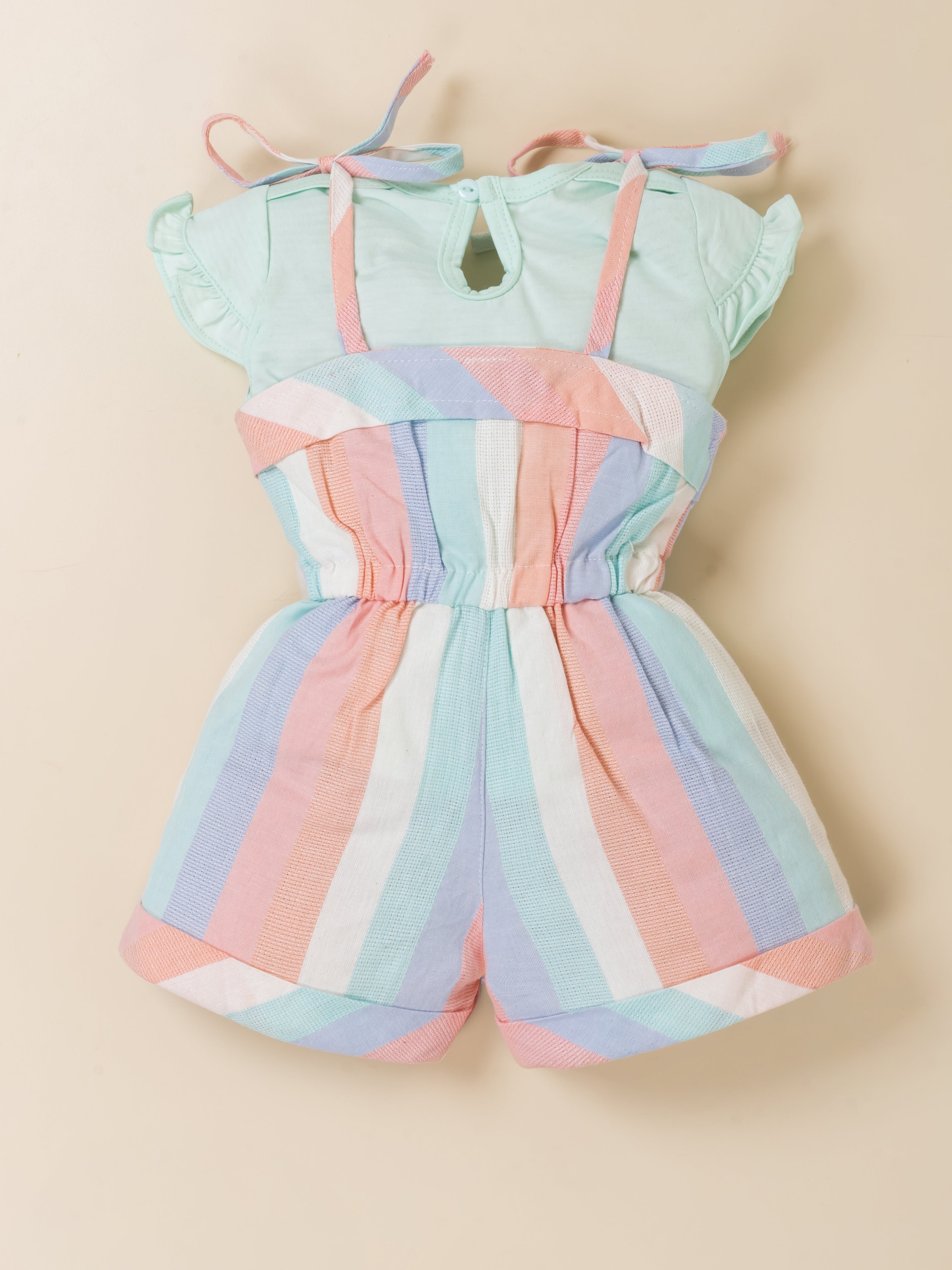 Girls Striped Dungaree Romper with Inner Top