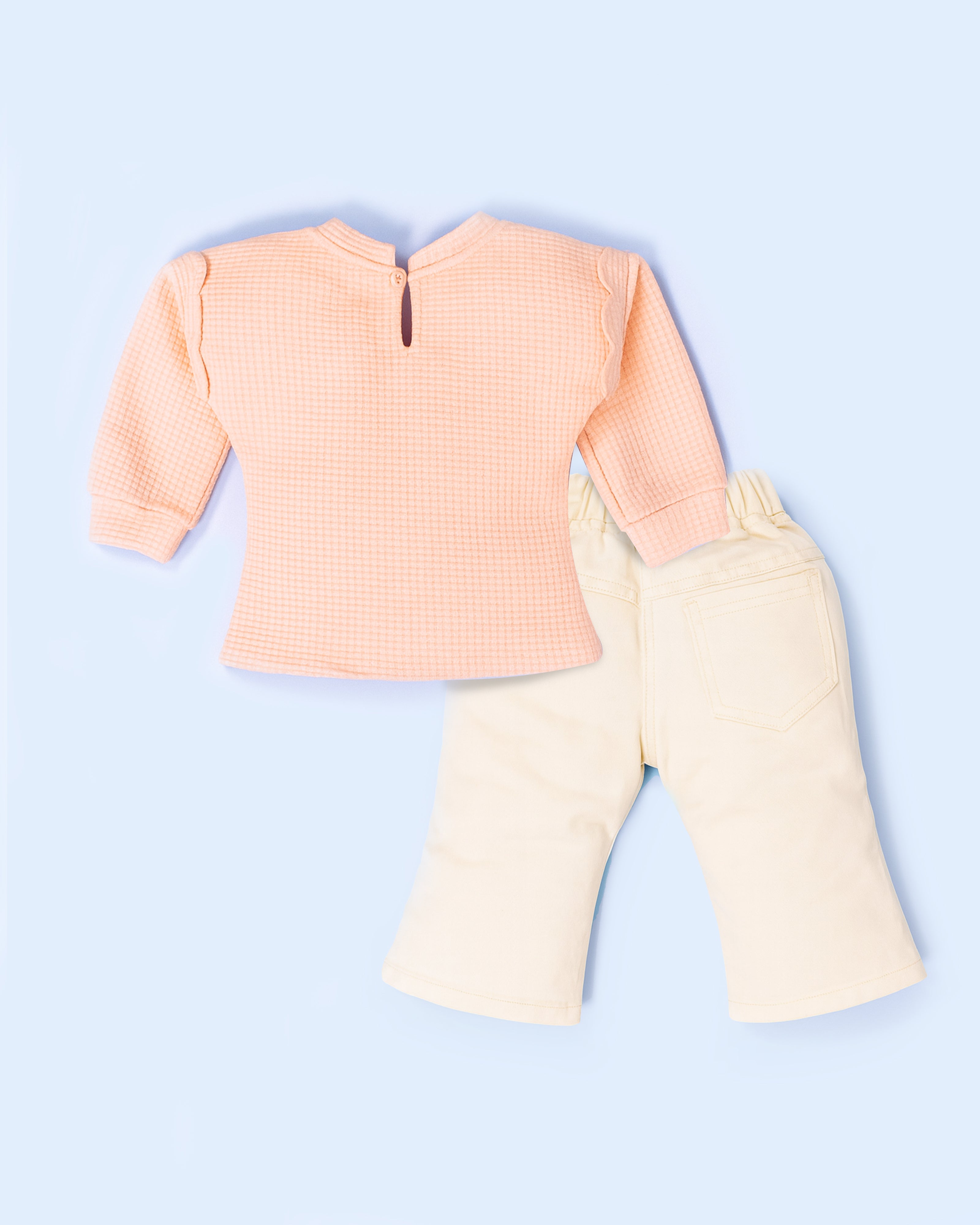 Girls Floral Knit Top & Cream Pants Outfit Set for Girls