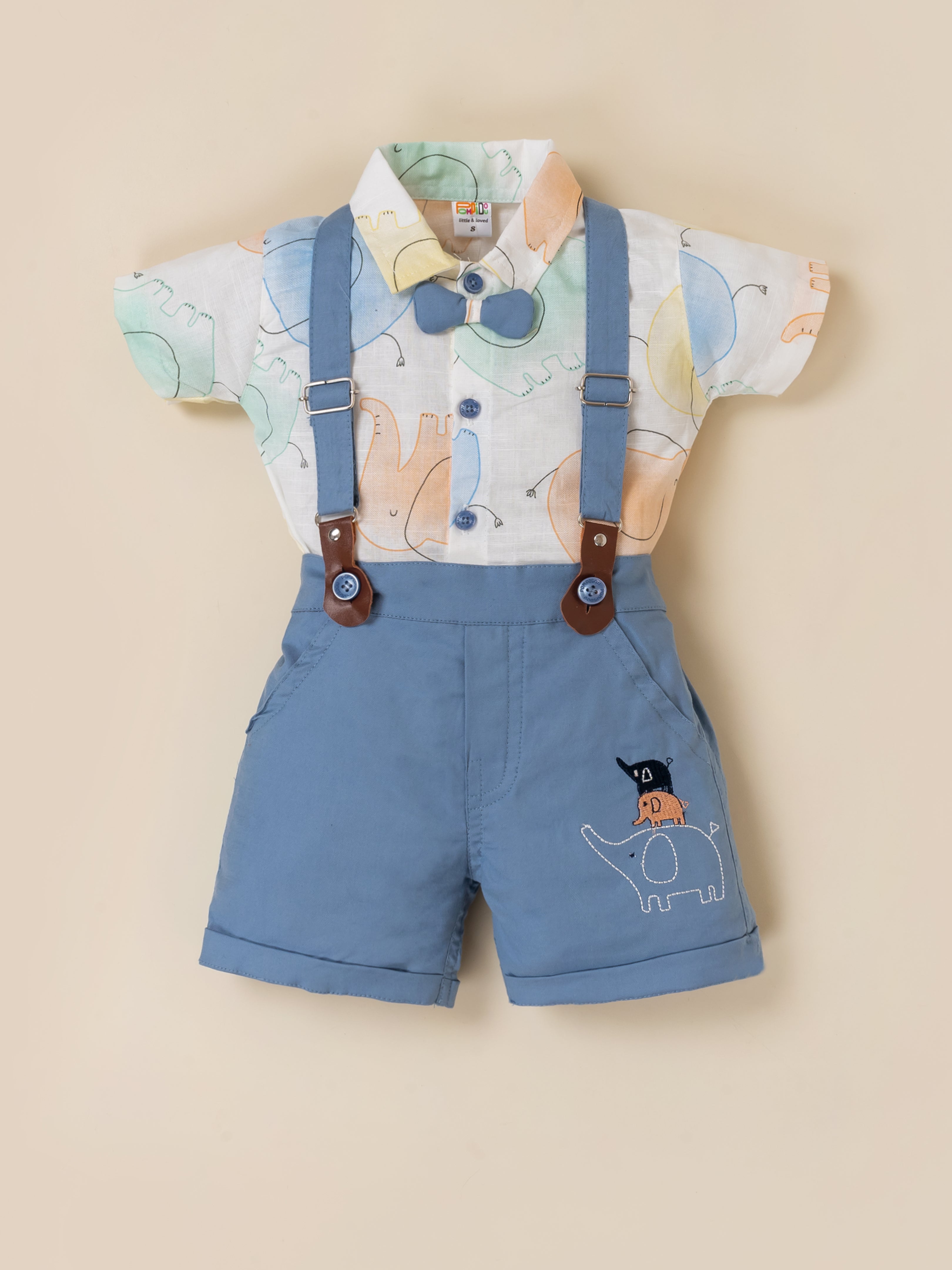 Baby Boys' Pastel Elephant Print Shirt and Suspender Set